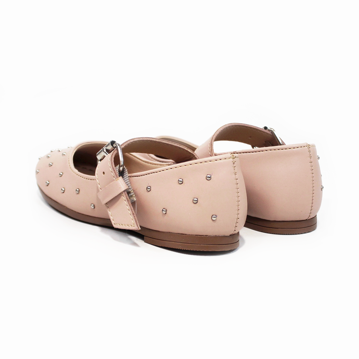 Balerina Flat de Niña Nude con Perlitas Plata JAKUNA