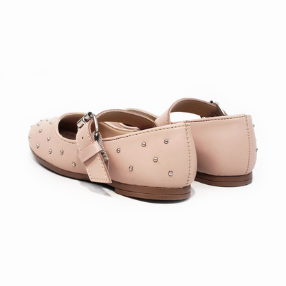 Balerina Flat de Niña Nude con Perlitas Plata JAKUNA