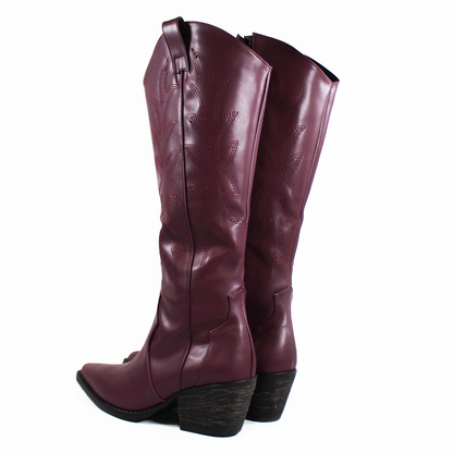 Bota Vaquera Alta Vino con Bordado de Dama TACZA