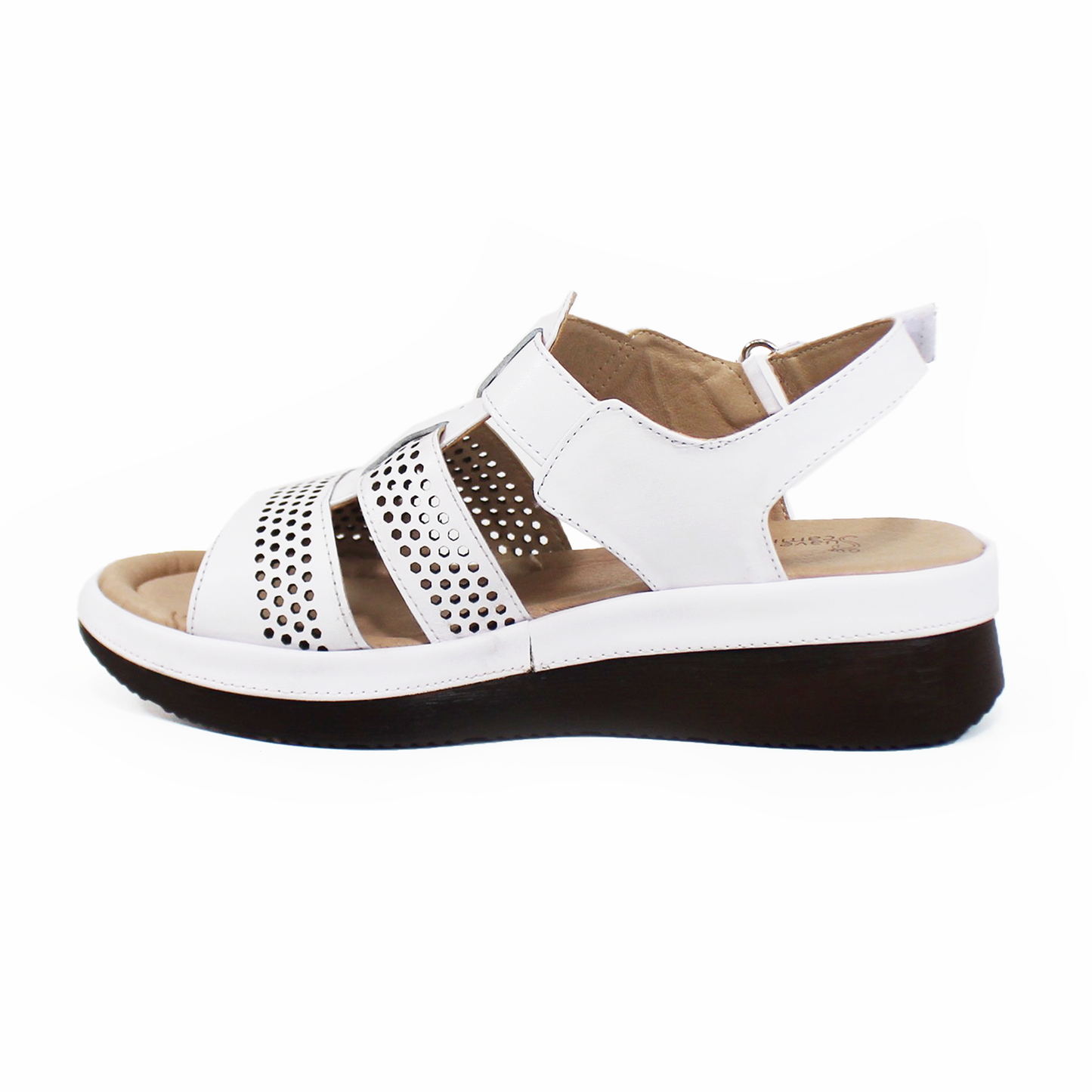 Sandalia Confort de Piel Blanca con Velcro de Dama SUAVE CAMINAR