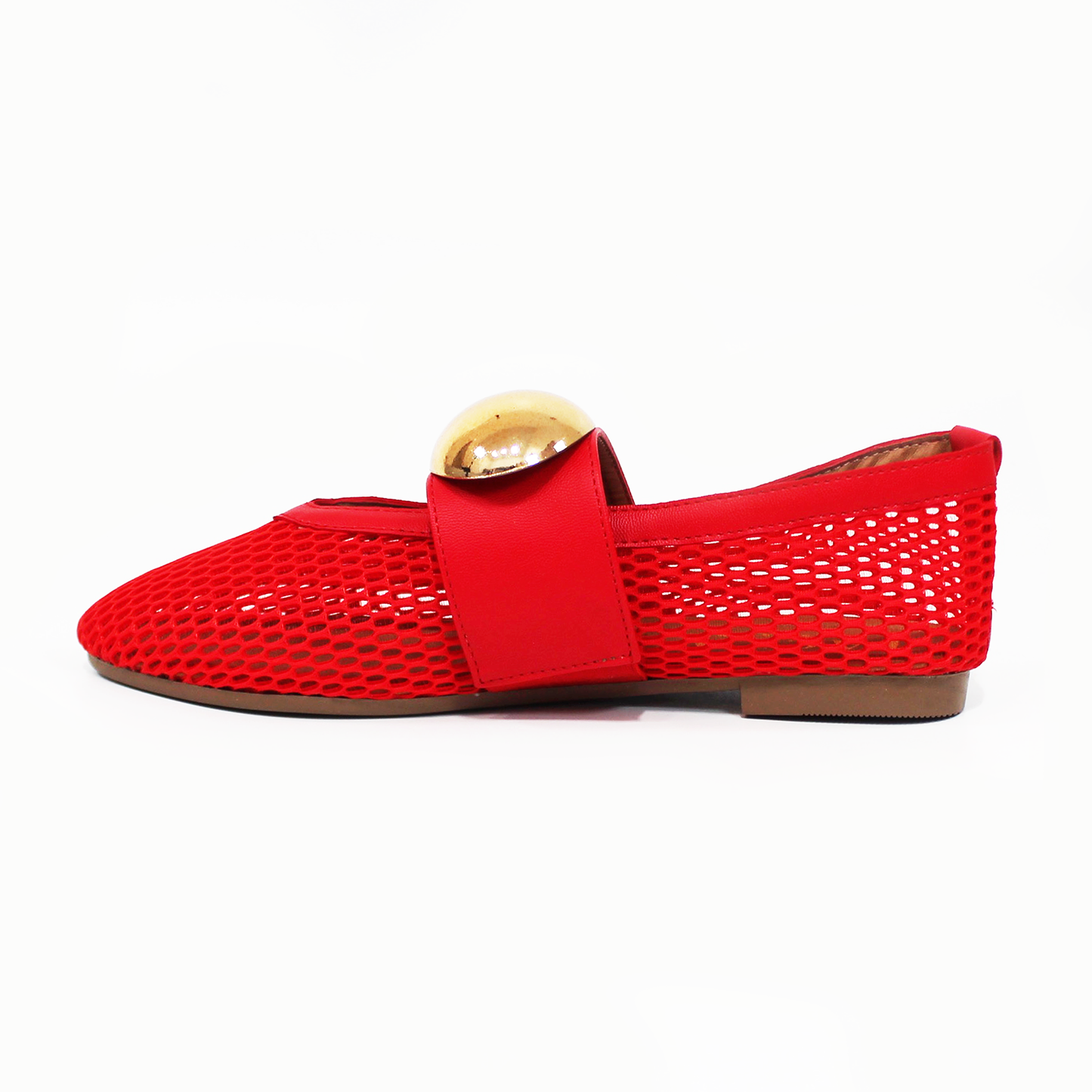 Flat de Malla Rojo con Boton Dorado de Dama ZTA