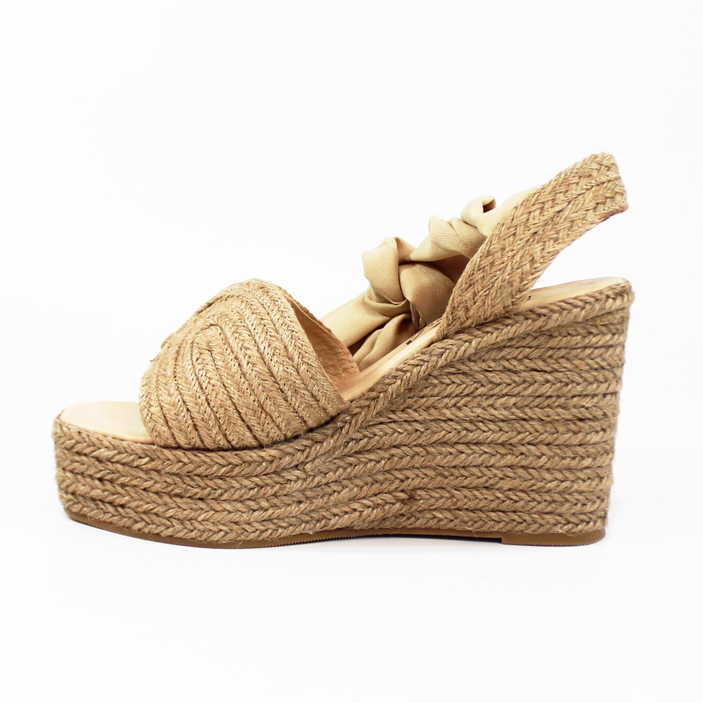 Alpargata de Plataforma Cuña Yute con Listones de Tela Beige TACZA