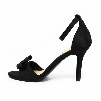 Sandalia de Fiesta Shantung Negro con Moño Tacón Stiletto de Dama LADY PAULINA