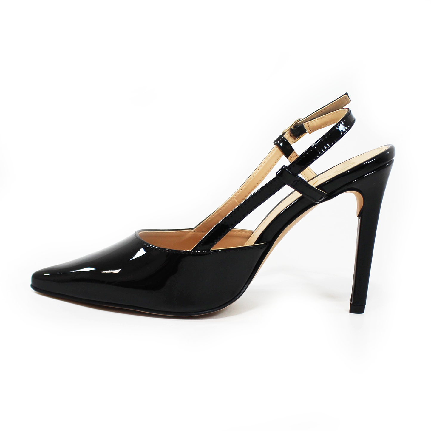 Stiletto Slignback Puntal Descubierto Negro Charol de Dama DVA