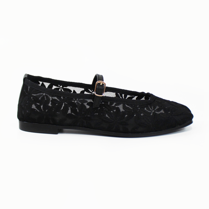 Flat Mary Jane de Encaje Negro de Dama