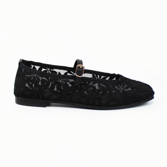 Flat Mary Jane de Encaje Negro de Dama
