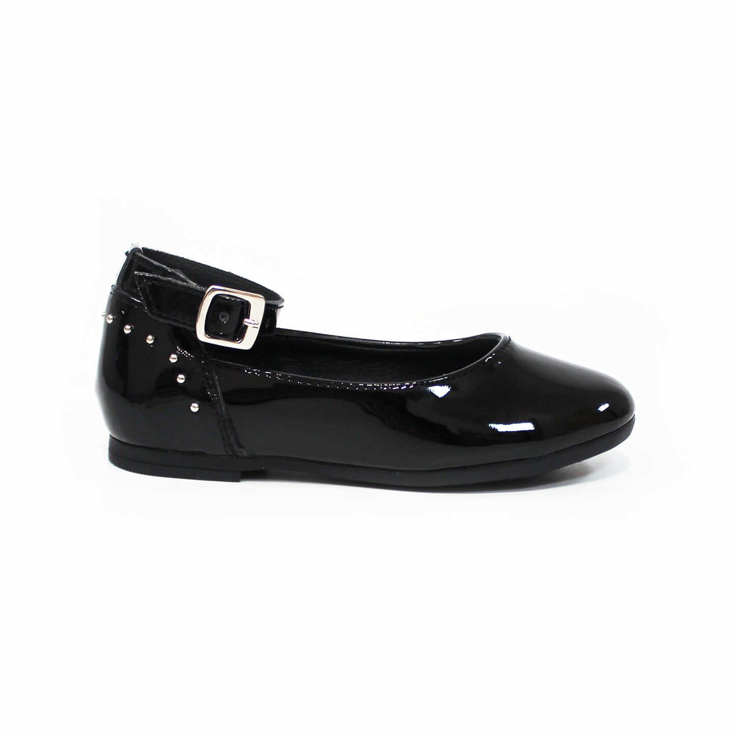 Balerina de Niña Negro Charol con Pulsera y Perlitas Plata en Talón JAKUNA