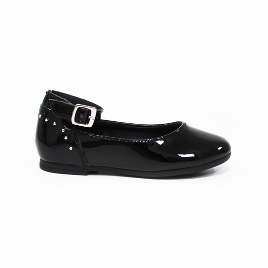 Balerina de Niña Negro Charol con Pulsera y Perlitas Plata en Talón JAKUNA