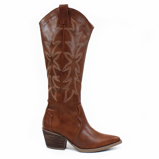Bota Vaquera Alta Camel con Bordado de Dama TACZA