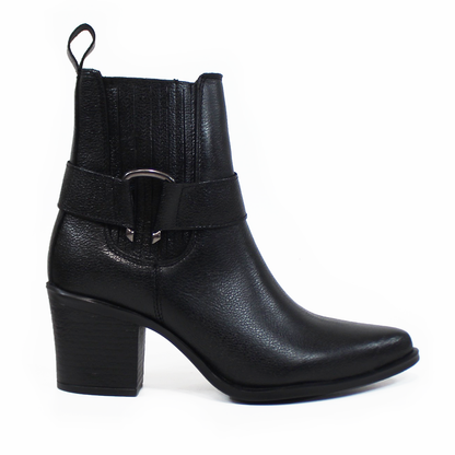 Botin Vaquero de Tacón Negro de Piel de Dama VERDE TABACO