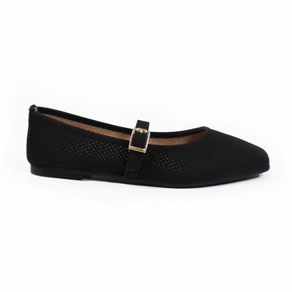 Flat Mary Jane NOMADAS Negro Perforado de Dama