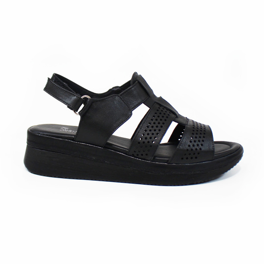 Sandalia Confort de Piel Negro con Velcro de Dama SUAVE CAMINAR