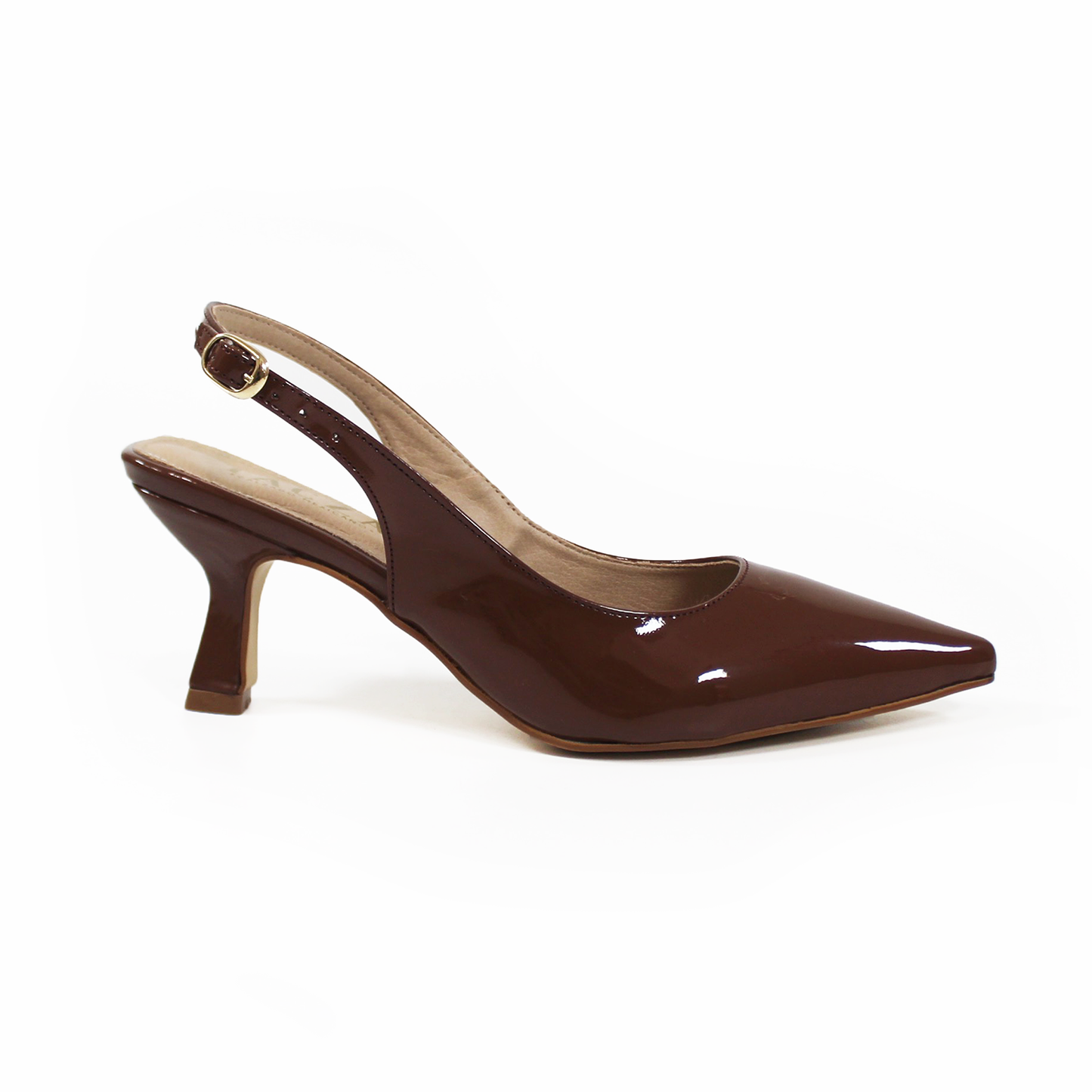 Slingback Tacón Campana Puntal Café Charol de Dama TACZA