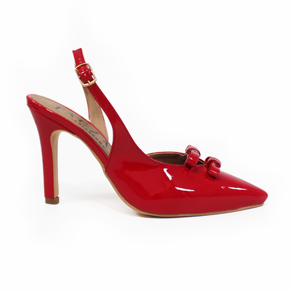 Stiletto Slingback Rojo Charol con Moñitos de Dama TACZA
