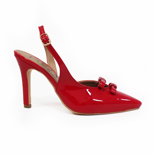 Stiletto Slingback Rojo Charol con Moñitos de Dama TACZA