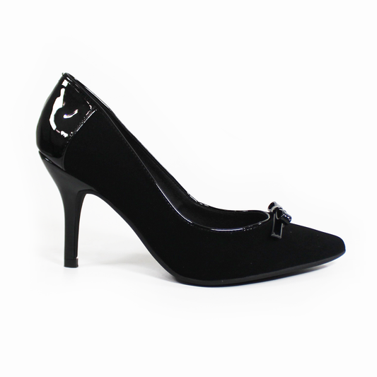 Stiletto con Moño Negro Ante con Charol con Memory Foam G.LOREN