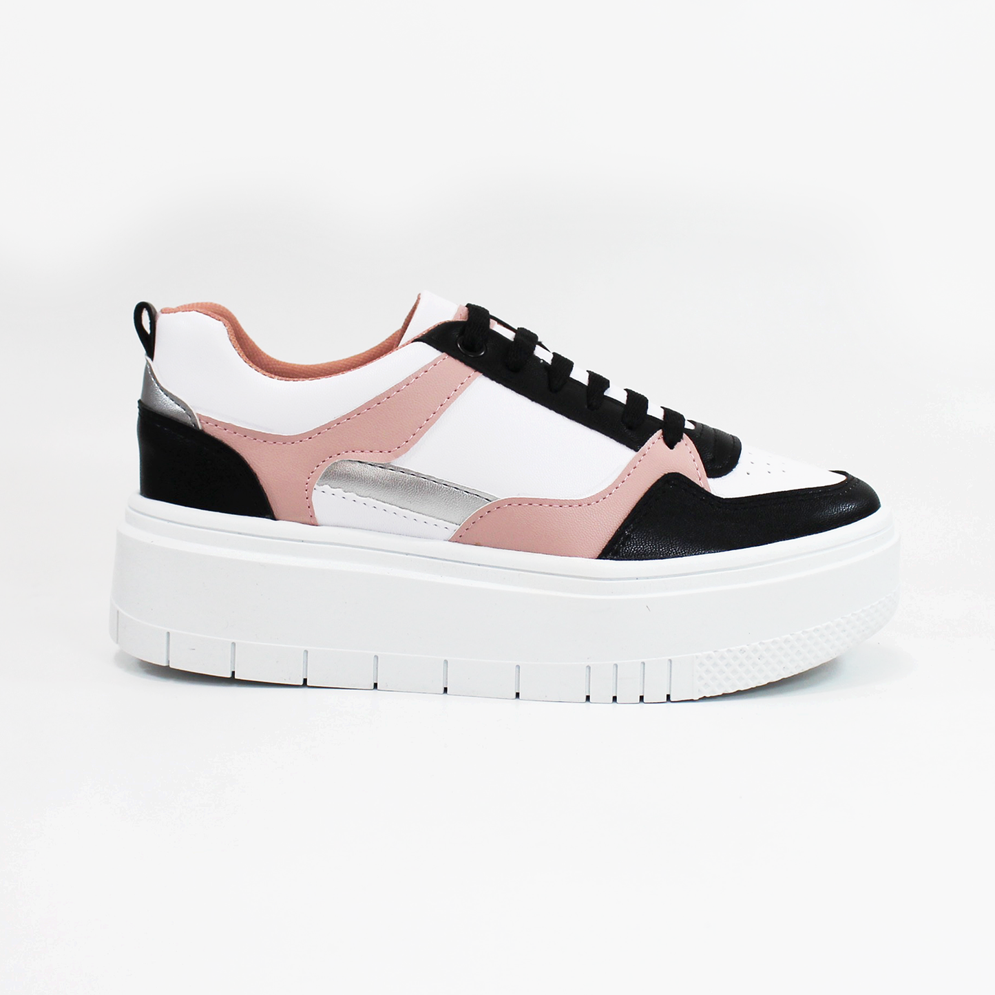 Tenis Casual de Plataforma Blanco con Negro y Rosa de Dama TACZA