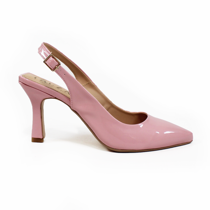 Zapatilla Slingback Puntal con tacón campana Destalonada Rosa Charol de Dama TACZA