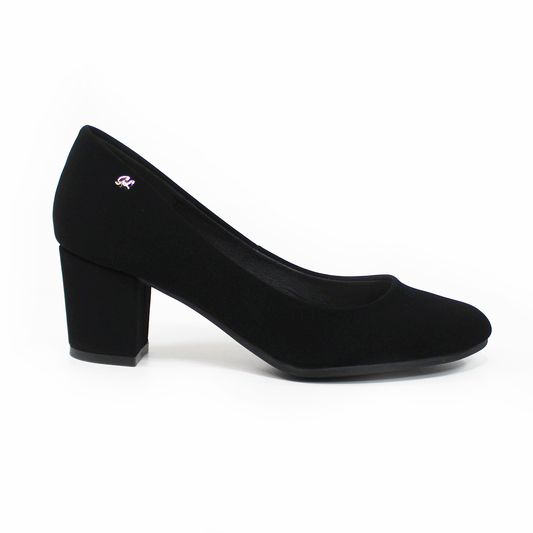 Zapatilla Negro Ante Tacón Cuadrado Punta Redonda con Memory Foam G.LOREN