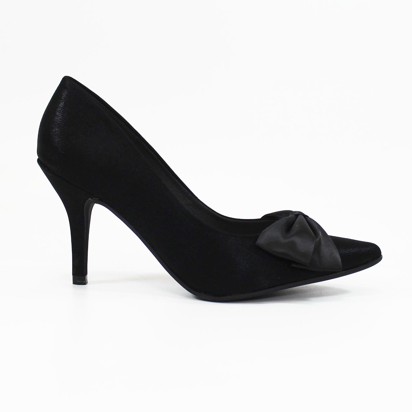 Zapatilla Stiletto Negro Razo con Moño de Tela con Memory Foam de Dama G.LOREN