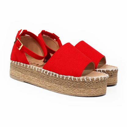 Alpargata de Plataforma Rojo con Pulsera y Punta Abierta TACZA