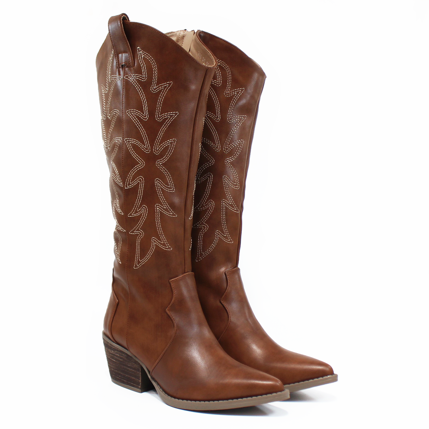 Bota Vaquera Alta Camel con Bordado de Dama TACZA