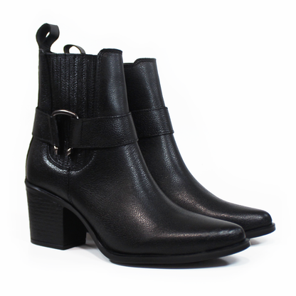 Botin Vaquero de Tacón Negro de Piel de Dama VERDE TABACO