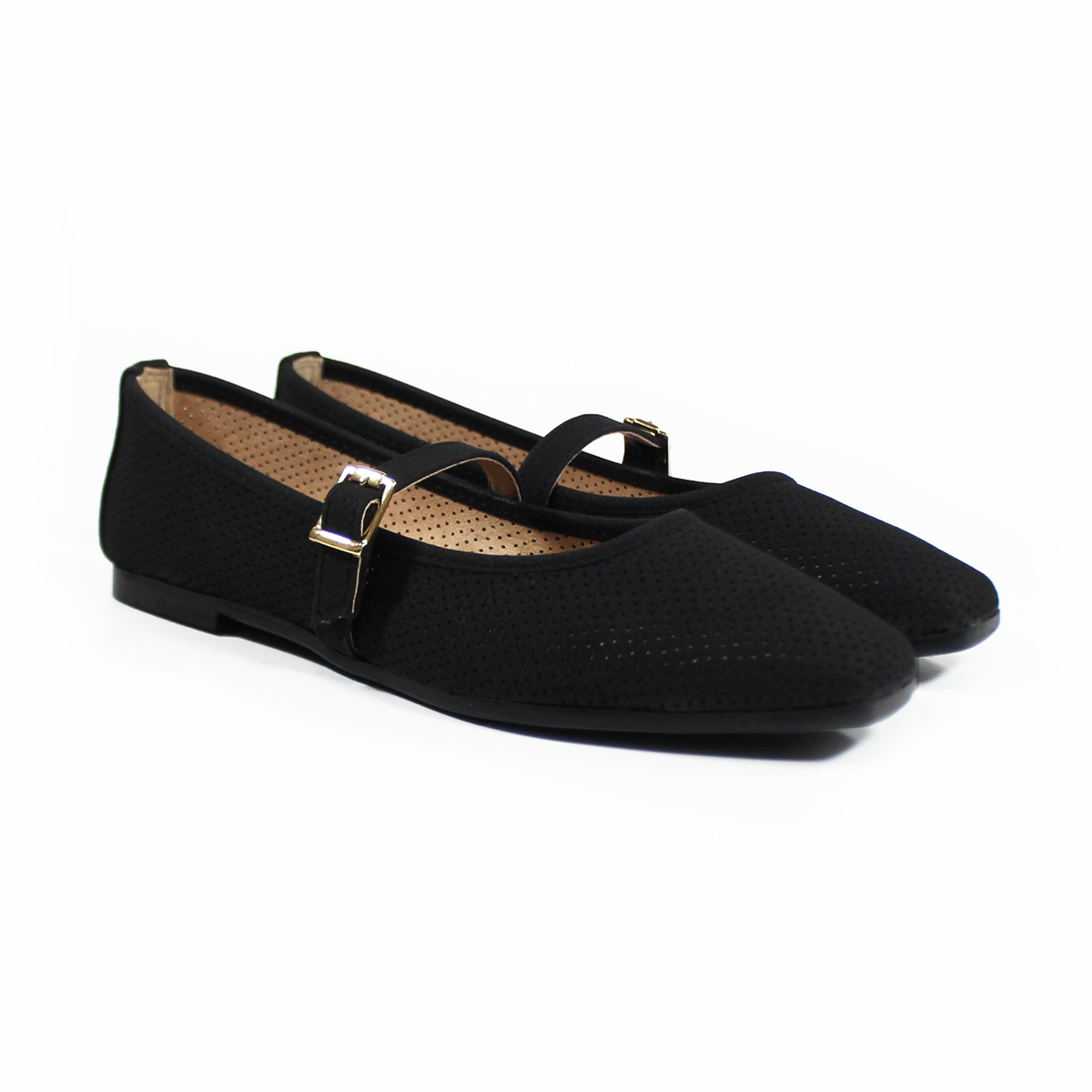 Flat Mary Jane NOMADAS Negro Perforado de Dama