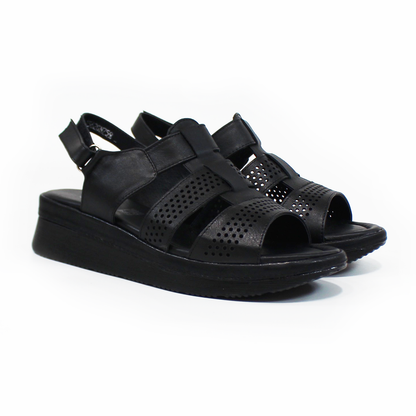 Sandalia Confort de Piel Negro con Velcro de Dama SUAVE CAMINAR