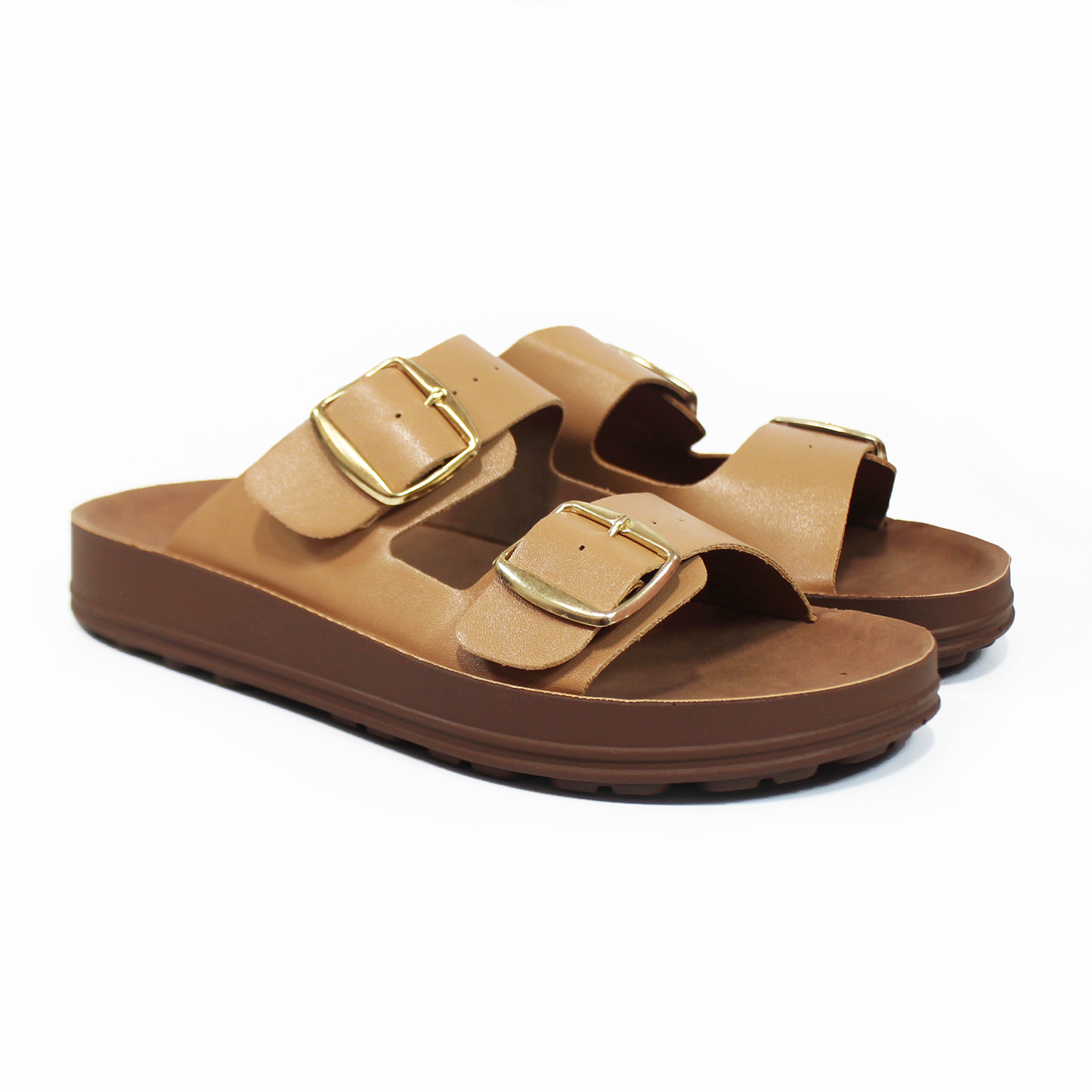 Sandalia NOMADAS doble Hebilla Camel Ante de Dama