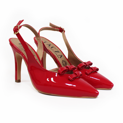 Stiletto Slingback Rojo Charol con Moñitos de Dama TACZA