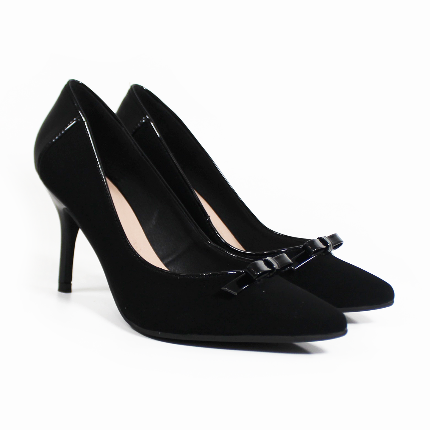 Stiletto con Moño Negro Ante con Charol con Memory Foam G.LOREN