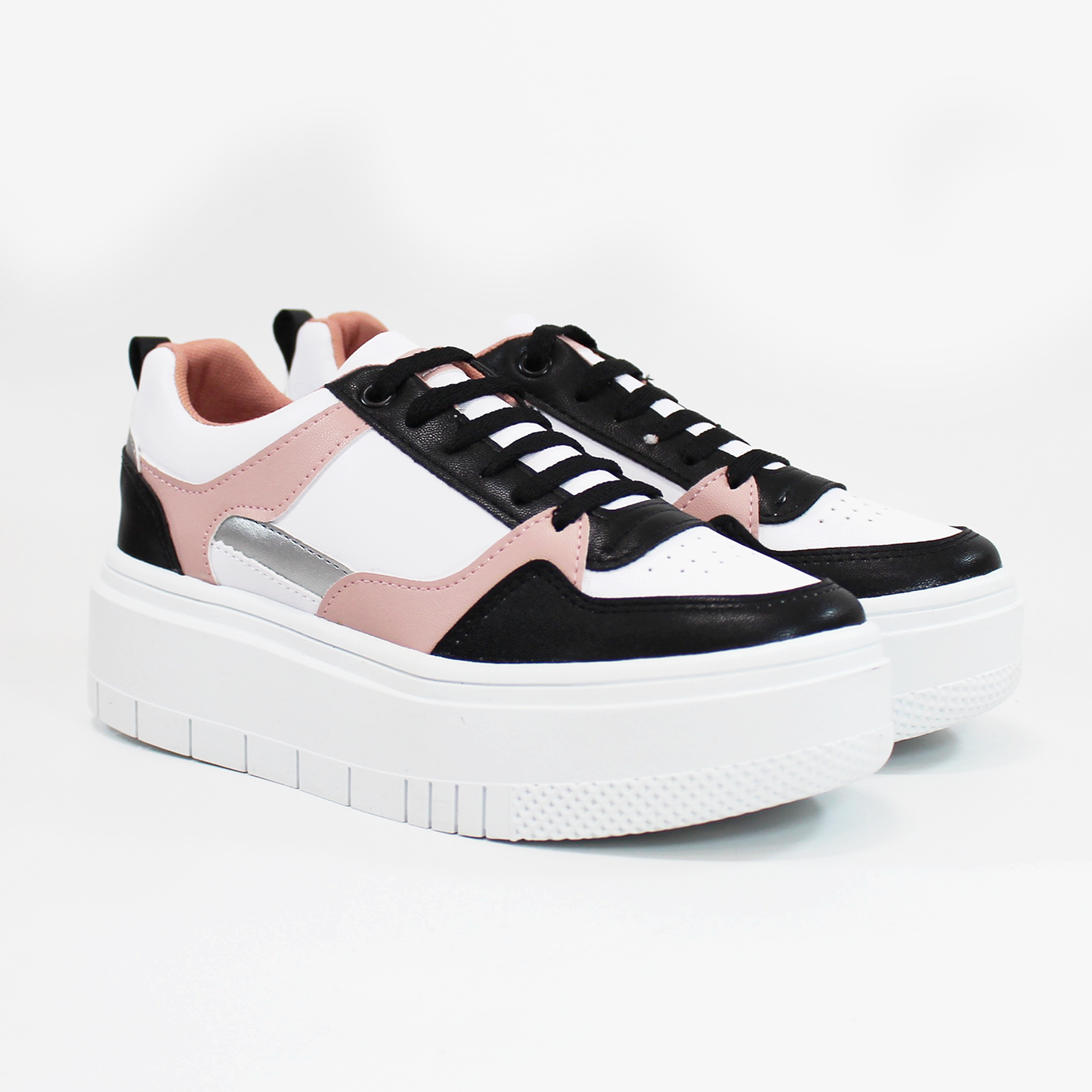 Tenis Casual de Plataforma Blanco con Negro y Rosa de Dama TACZA