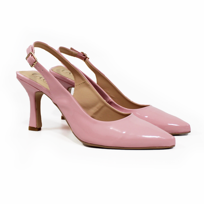 Zapatilla Slingback Puntal con tacón campana Destalonada Rosa Charol de Dama TACZA