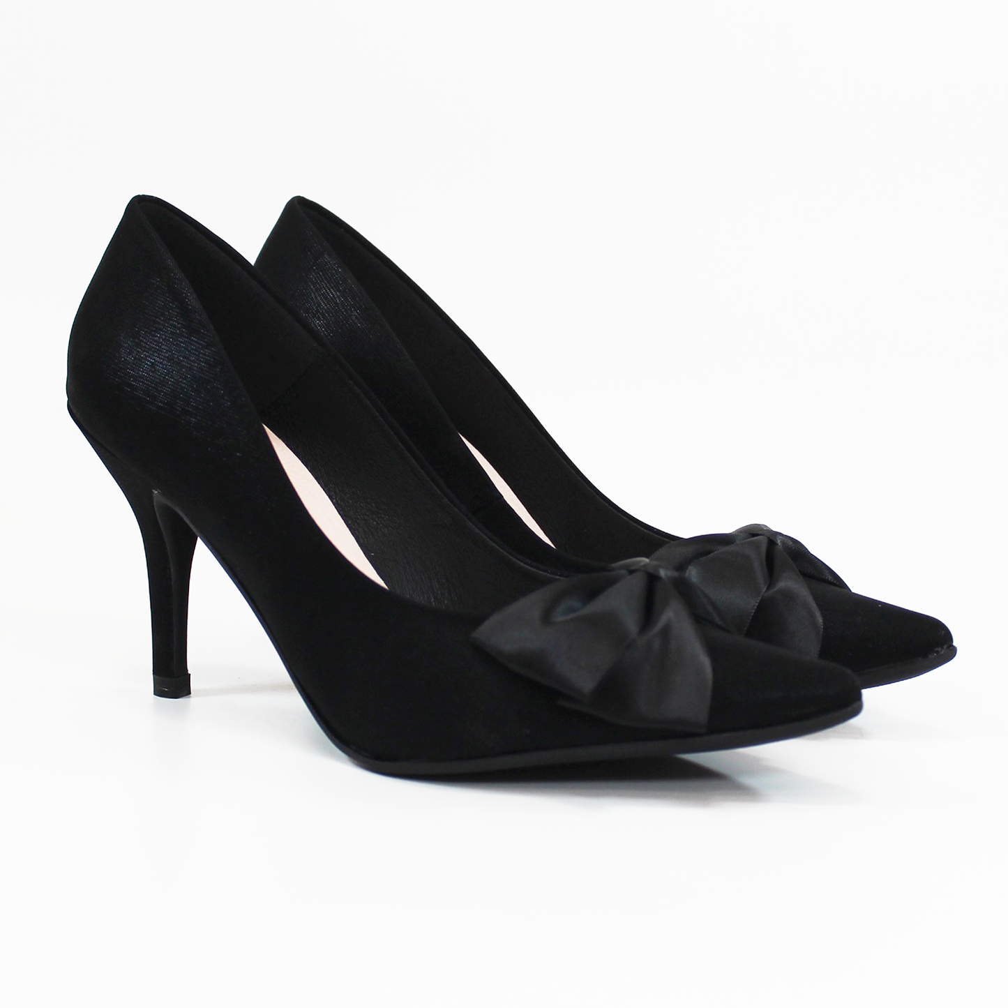 Zapatilla Stiletto Negro Razo con Moño de Tela con Memory Foam de Dama G.LOREN