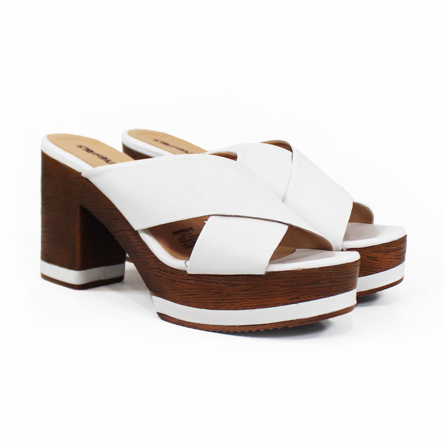 Zueco Cruzado de Piel Blanco con Tacón Madera de Dama STEFANIA
