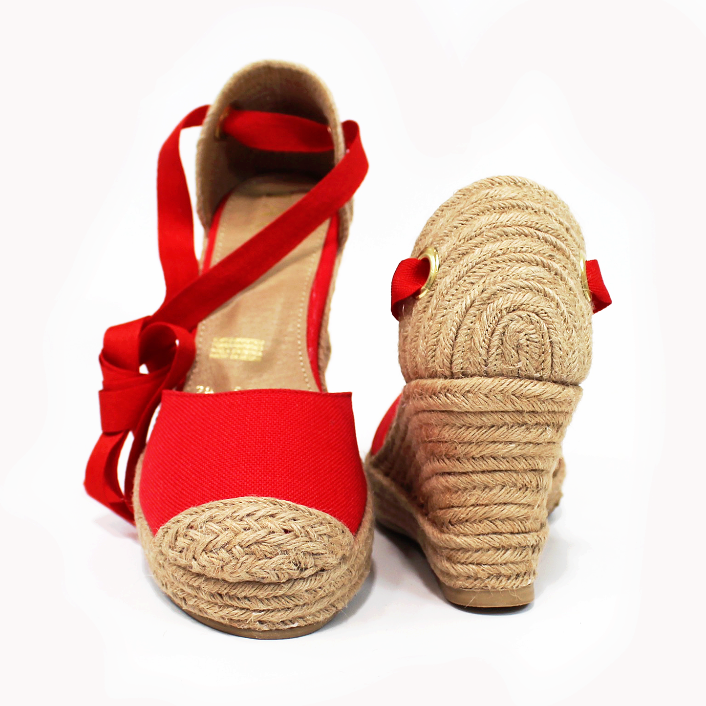 Alpargata Clásica de Plataforma Cuña con Lazos color Rojo y Punta con Yute TACZA
