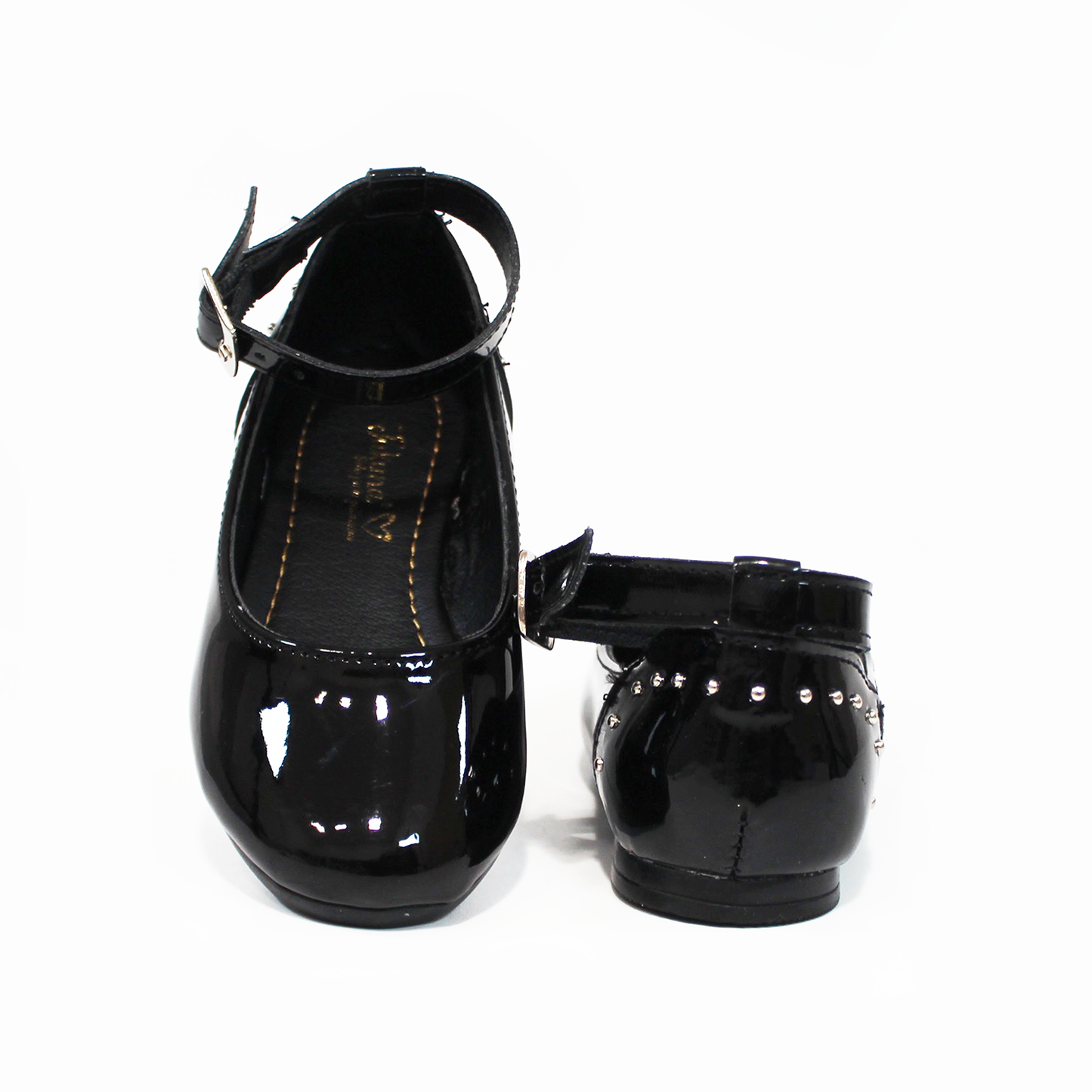 Balerina de Niña Negro Charol con Pulsera y Perlitas Plata en Talón JAKUNA