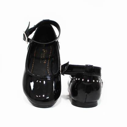 Balerina de Niña Negro Charol con Pulsera y Perlitas Plata en Talón JAKUNA
