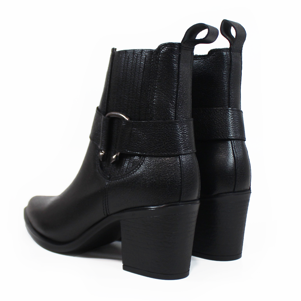 Botin Vaquero de Tacón Negro de Piel de Dama VERDE TABACO