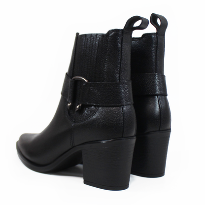 Botin Vaquero de Tacón Negro de Piel de Dama VERDE TABACO