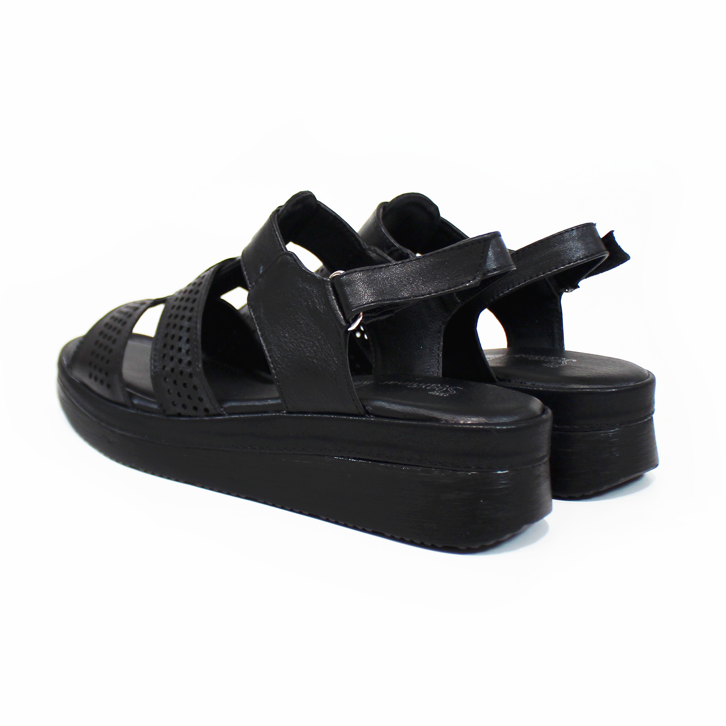Sandalia Confort de Piel Negro con Velcro de Dama SUAVE CAMINAR