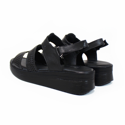 Sandalia Confort de Piel Negro con Velcro de Dama SUAVE CAMINAR