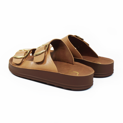 Sandalia NOMADAS doble Hebilla Camel Ante de Dama