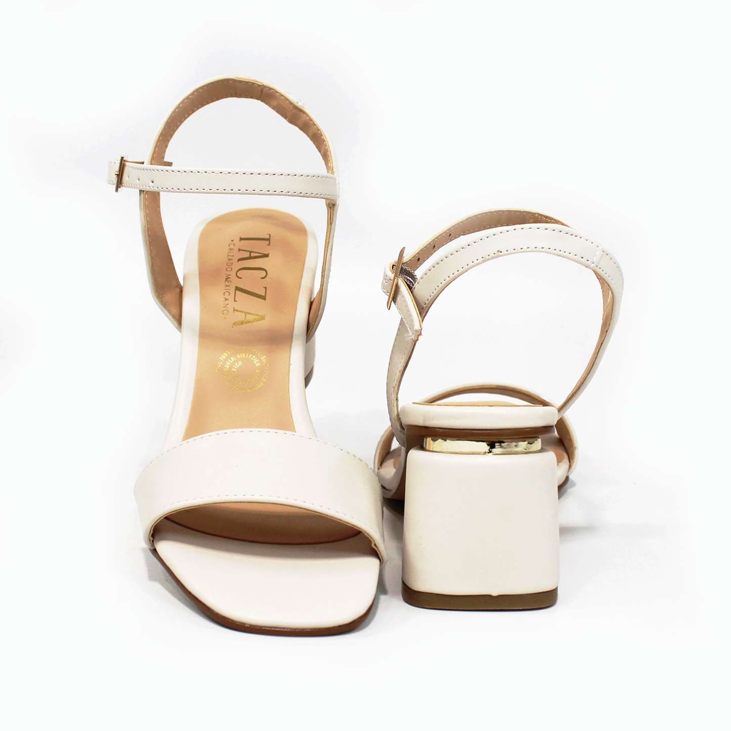 Sandalia de Tacón Latte con Pulsera y Detalle Dorado TACZA