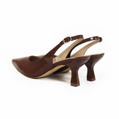 Slingback Tacón Campana Puntal Café Charol de Dama TACZA