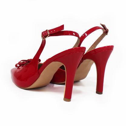 Stiletto Slingback Rojo Charol con Moñitos de Dama TACZA