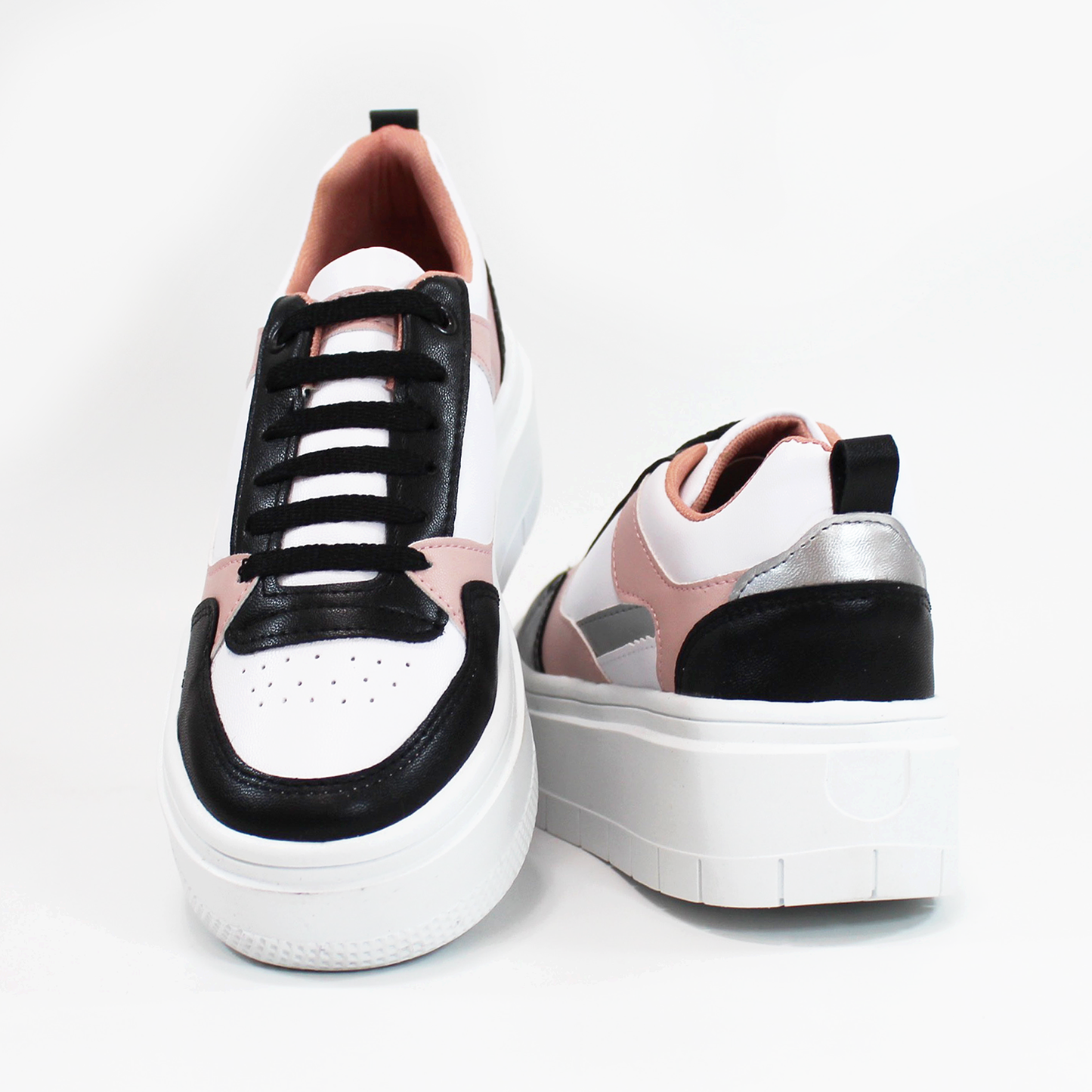 Tenis Casual de Plataforma Blanco con Negro y Rosa de Dama TACZA