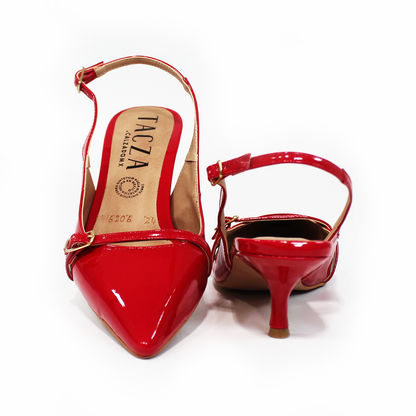 Zapatilla Kitten Rojo Charol Slingback de Dama TACZA