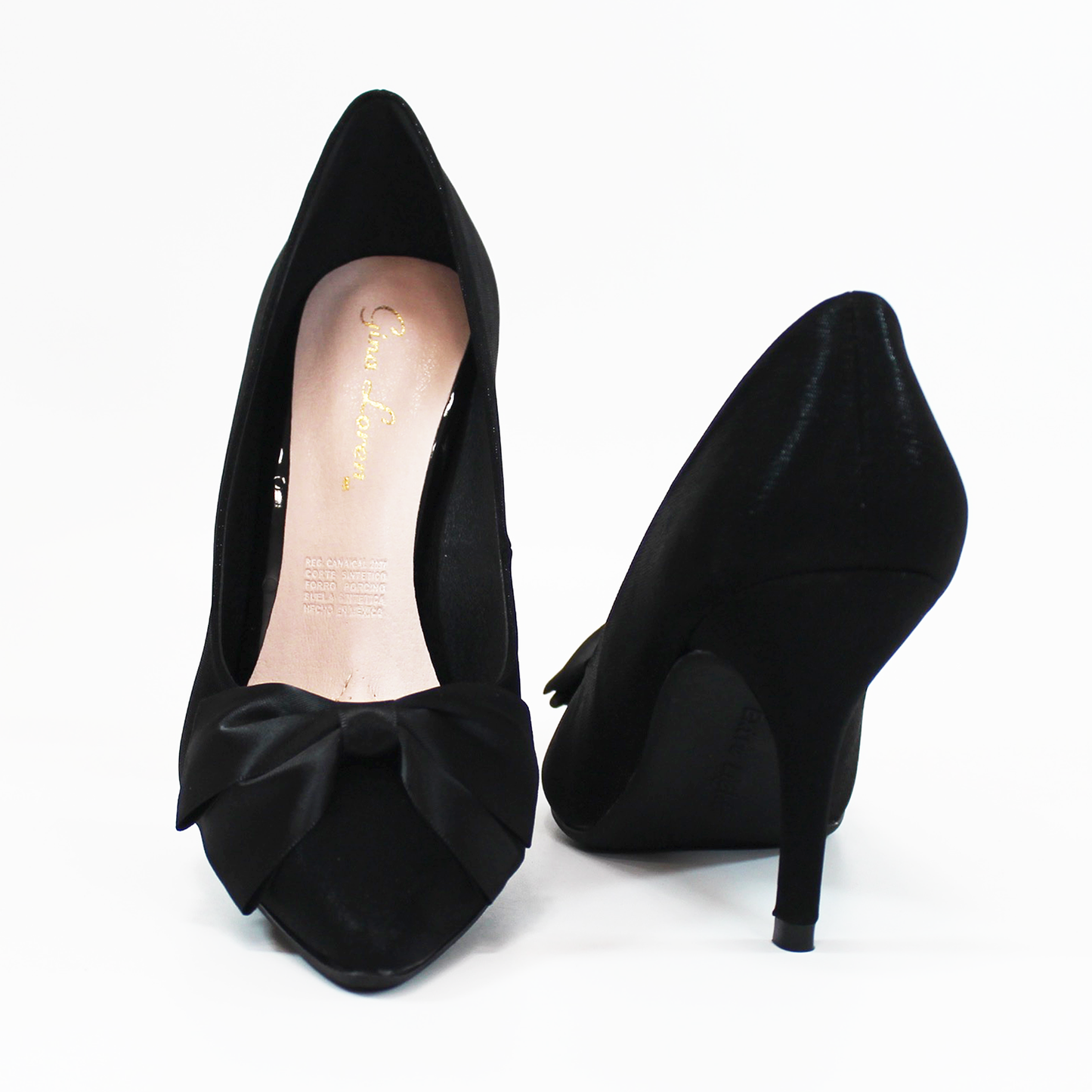 Zapatilla Stiletto Negro Razo con Moño de Tela con Memory Foam de Dama G.LOREN